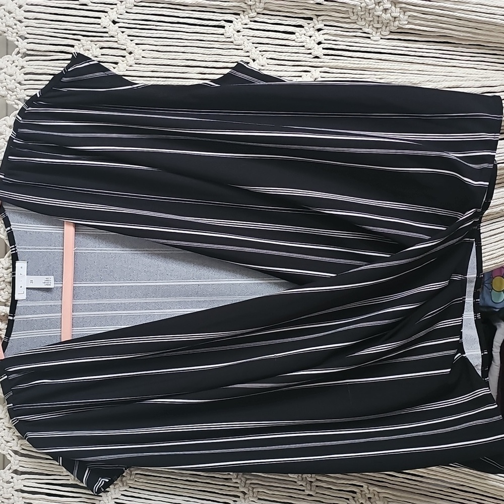 Leith Black White Striped Cap Sleeve Wrap Top